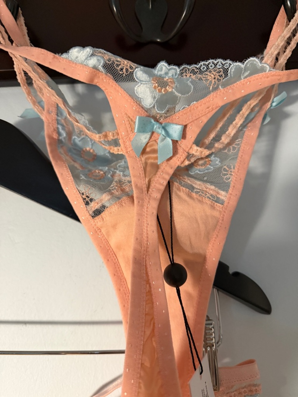 For Love and Lemons Delicate Peach & Blue Floral Lace Lingerie Set - Picture 9 of 10